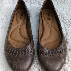 Born Brown Leather Flats with Braided Detail
